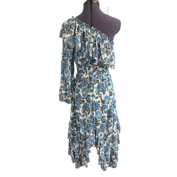 Misa Los Angeles Vola Dress Blue Floral Azulia One-Shoulder‎ Ruffled Size XS - Picture 4 of 10